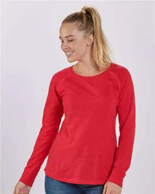 Boxercraft Bw3166 Women’s Solid Preppy Patch Long Sleeve T-shirt - Red