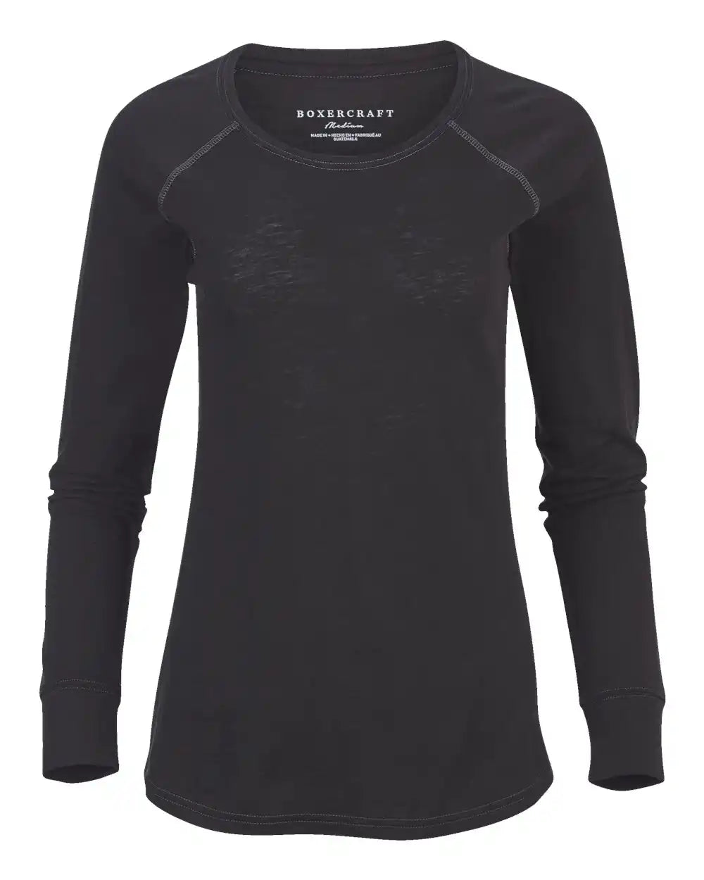 Boxercraft Bw3166 Women’s Solid Preppy Patch Long Sleeve T-shirt - Black - Xxs