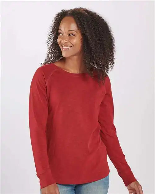 Boxercraft Bw3166 Women’s Solid Preppy Patch Long Sleeve T-shirt - Garnet