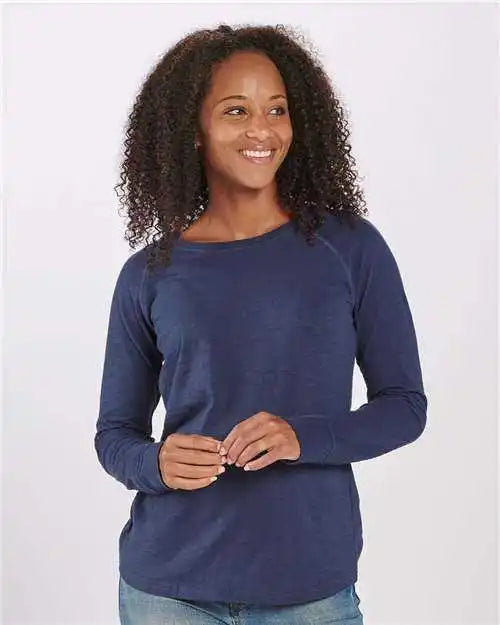 Boxercraft Bw3166 Women’s Solid Preppy Patch Long Sleeve T-shirt - Navy