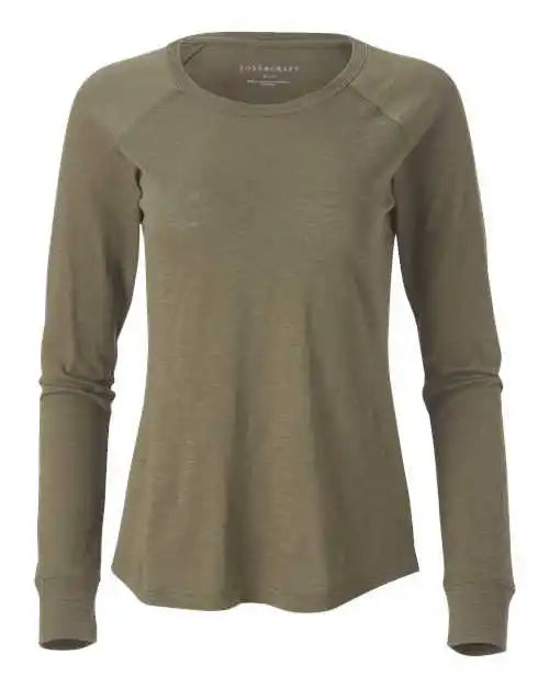 Boxercraft Bw3166 Women’s Solid Preppy Patch Long Sleeve t Shirt Olive