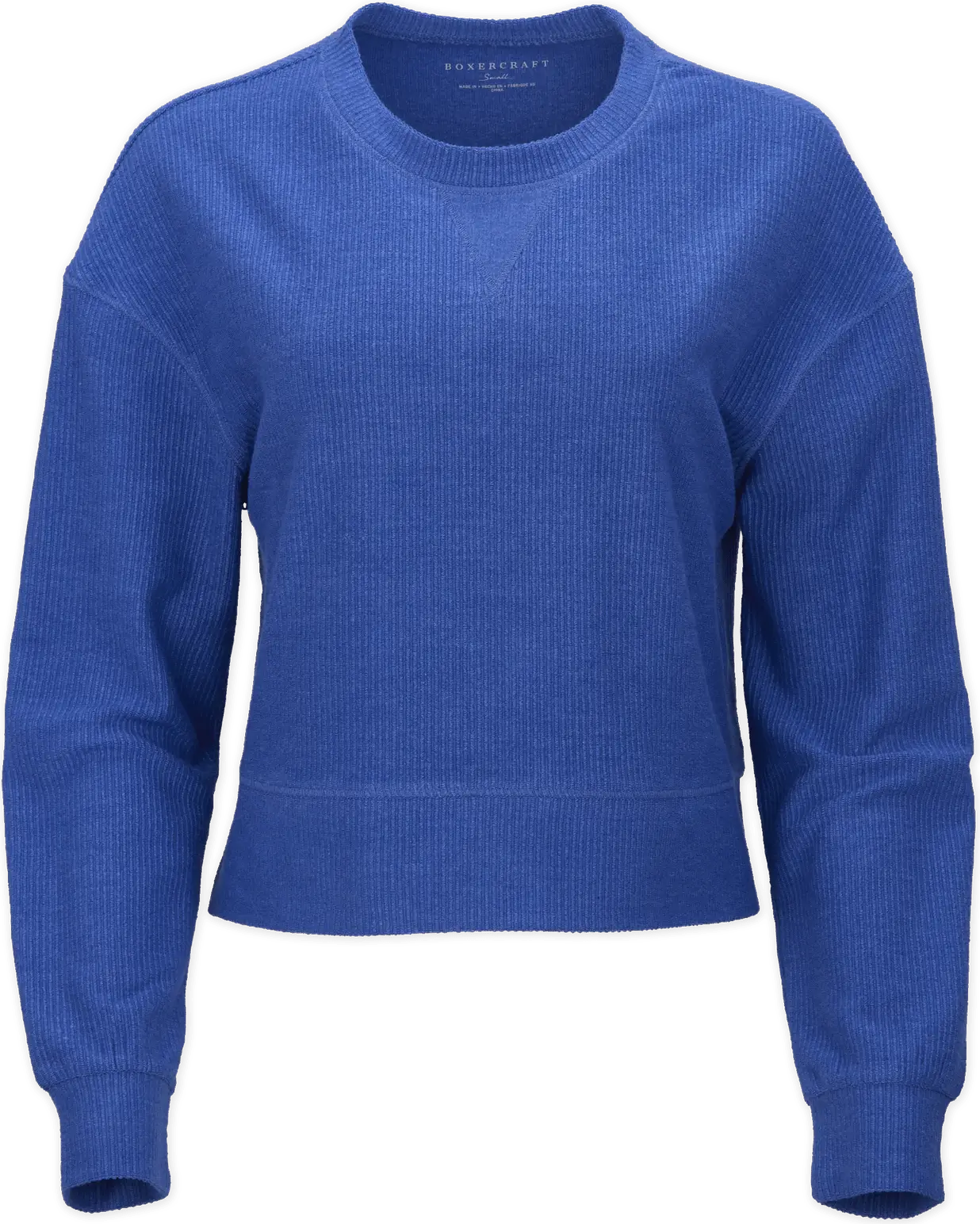 Boxercraft Bw5102 Rib Knit Corded Boxy Crew - Electric Royal - Ladies Xs