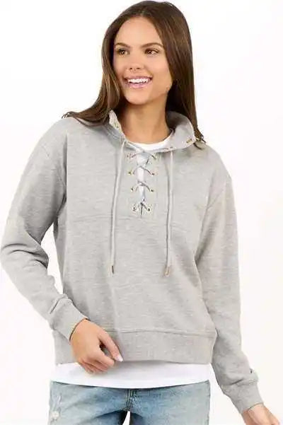 Boxercraft Bw5401 Women’s Lace Up Pullover - Oxford Heather