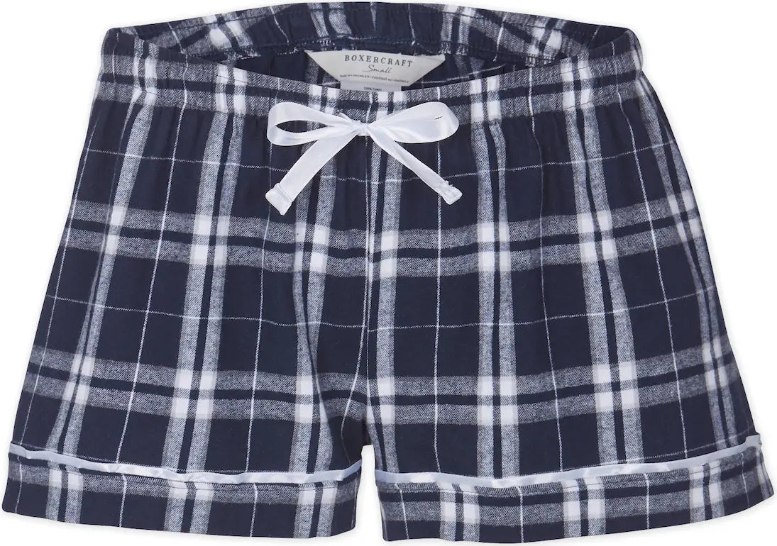 Boxercraft Bw6501 Women’s Flannel Short - Navy Silver Plaid - Light Gray / Ladies Xs