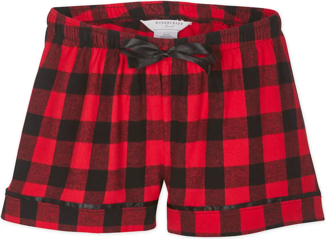 Boxercraft Bw6501 Women’s Flannel Short - Red Black Buffalo Plaid - Ladies Xs