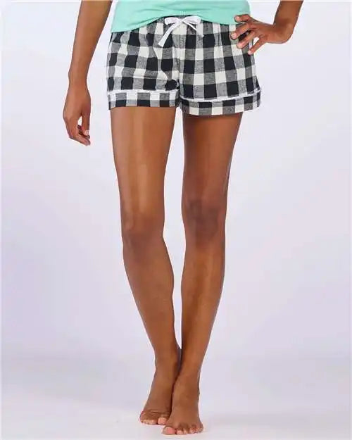 Boxercraft Bw6501 Women’s Flannel Shorts - Black White Buffalo Plaid