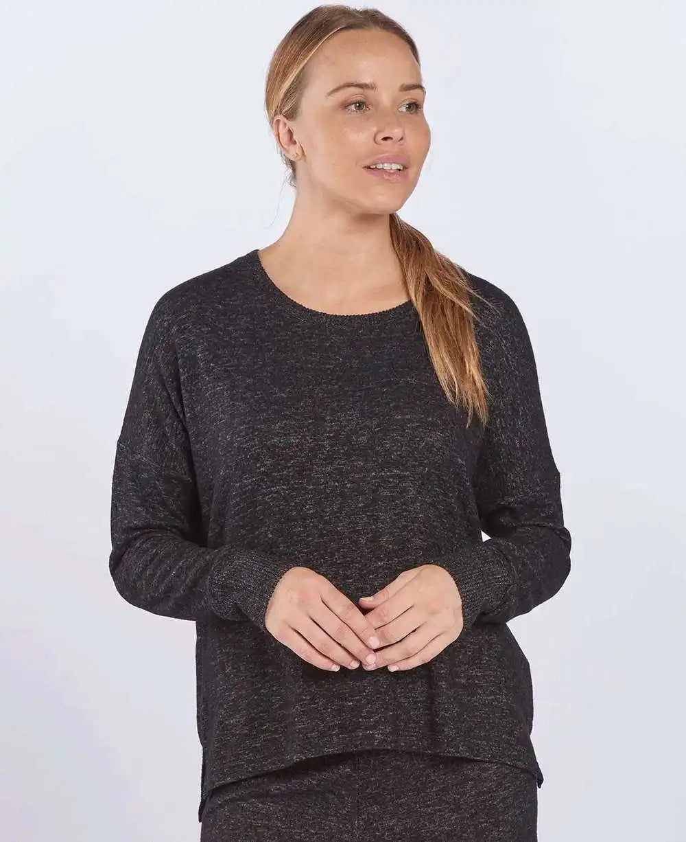 Boxercraft L06 Women’s Cuddle Fleece Boxy Crewneck Pullover - Black Heather