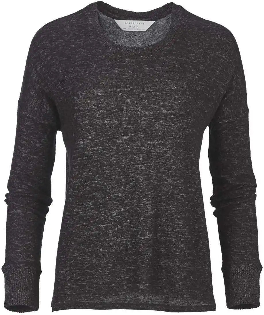 Boxercraft L06 Women’s Cuddle Fleece Boxy Crewneck Pullover - Black Heather