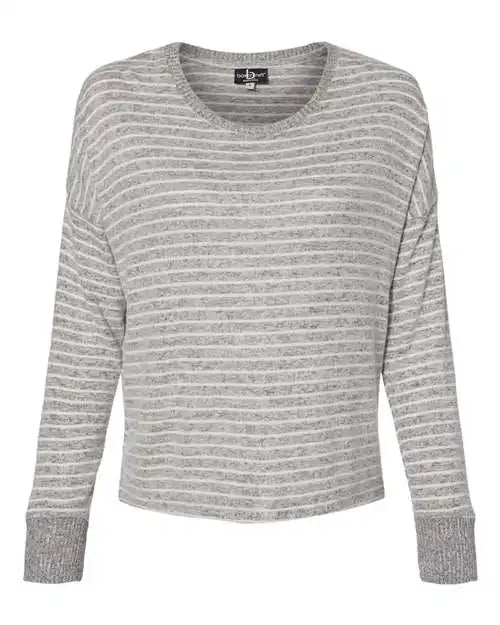 Boxercraft L06 Women’s Cuddle Fleece Boxy Crewneck Pullover - Oxford Natural Stripe
