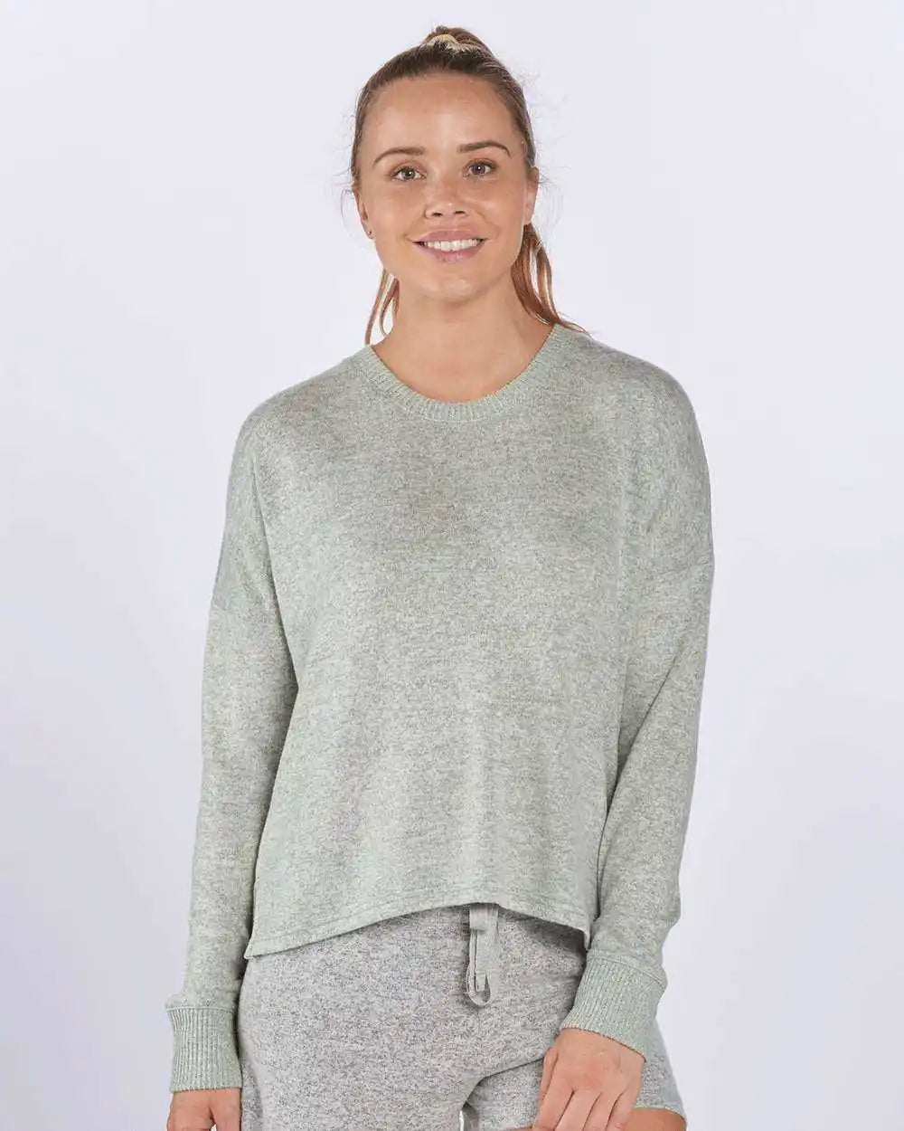 Boxercraft L06 Women’s Cuddle Fleece Boxy Crewneck Pullover Sage Heather