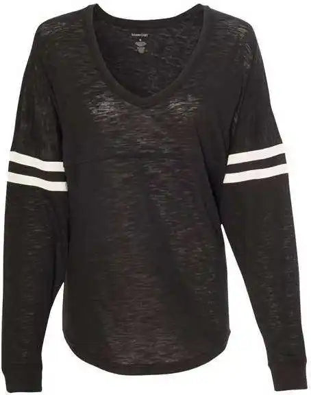 Boxercraft T17 Womens Slub Jersey Varsitee v Neck Long Sleeve t Shirt Black
