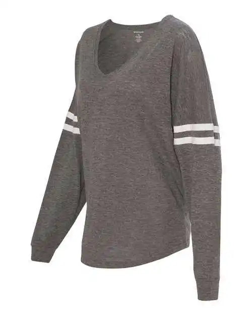 Boxercraft T17 Womens Slub Jersey Varsitee v Neck Long Sleeve t Shirt Granite