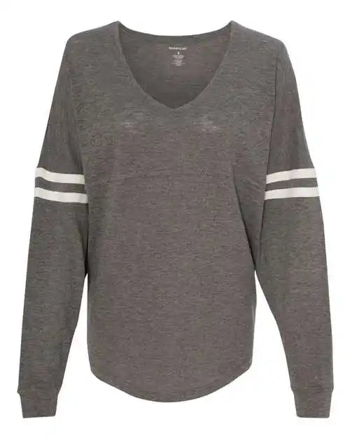 Boxercraft T17 Womens Slub Jersey Varsitee v Neck Long Sleeve t Shirt Granite
