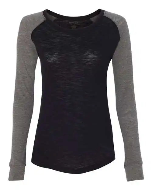Boxercraft T66 Womens Preppy Patch Slub Long Sleeve T-shirt - Black Granite