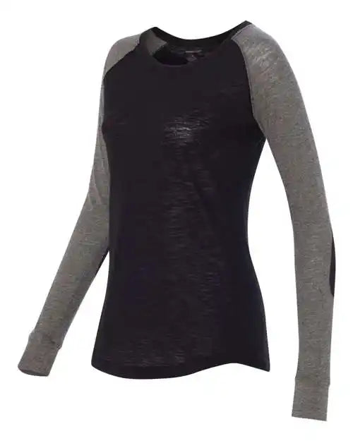 Boxercraft T66 Womens Preppy Patch Slub Long Sleeve T-shirt - Black Granite
