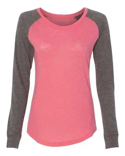 Boxercraft T66 Womens Preppy Patch Slub Long Sleeve T-shirt - Coral Granite