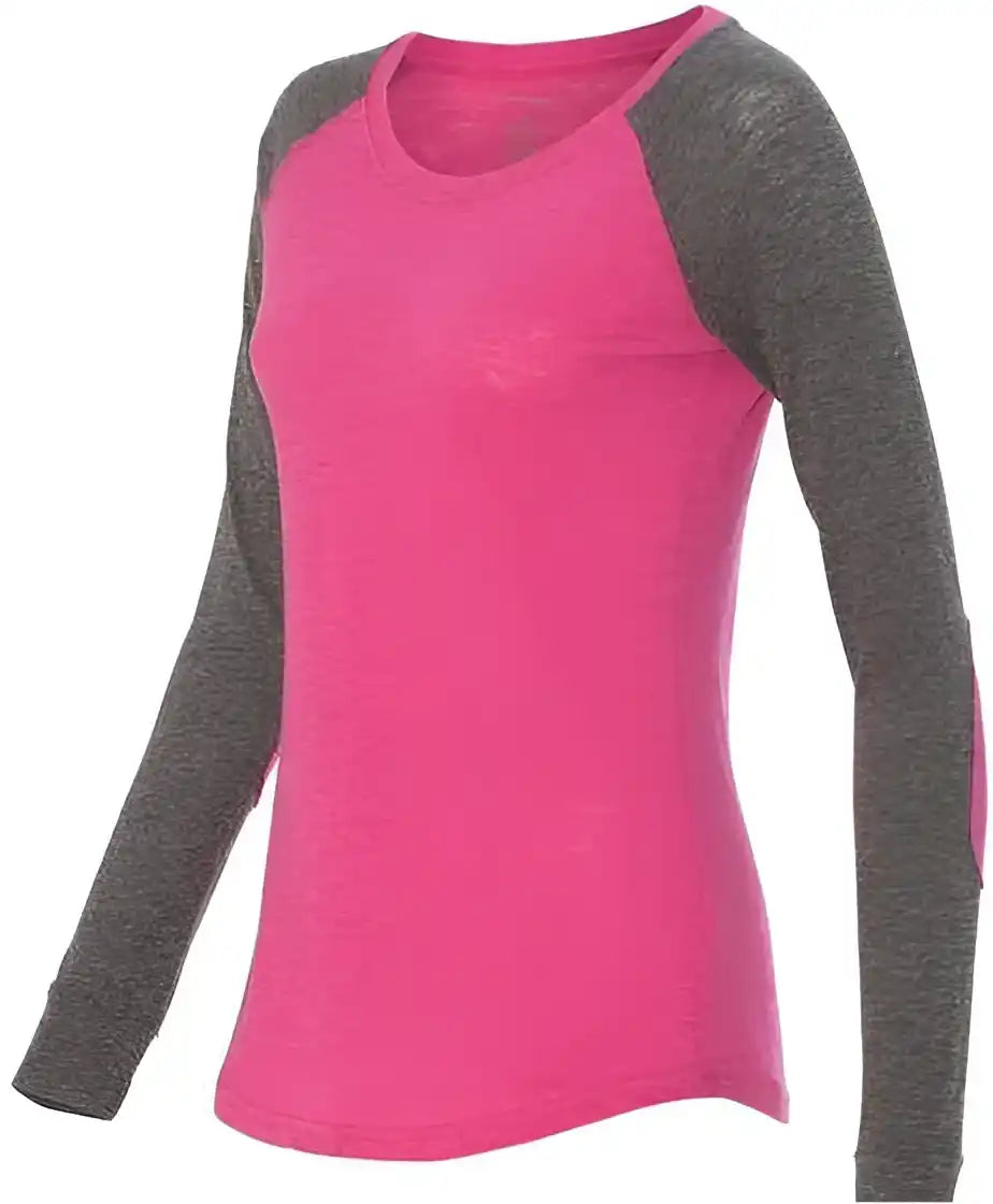 Boxercraft T66 Womens Preppy Patch Slub Long Sleeve T-shirt - Fuchsia Granite