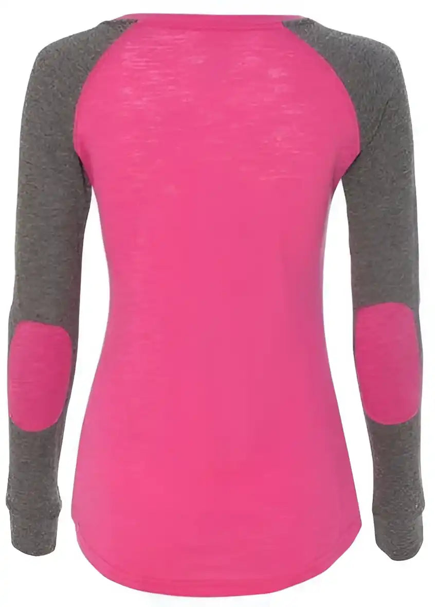 Boxercraft T66 Womens Preppy Patch Slub Long Sleeve T-shirt - Fuchsia Granite