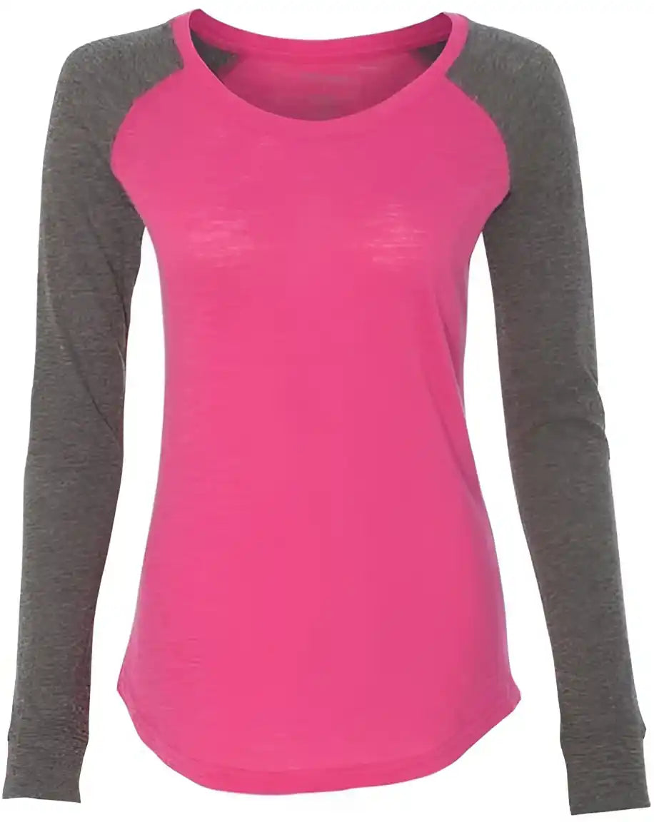 Boxercraft T66 Womens Preppy Patch Slub Long Sleeve T-shirt - Fuchsia Granite
