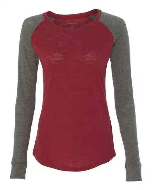 Boxercraft T66 Womens Preppy Patch Slub Long Sleeve T-shirt - Garnet Granite