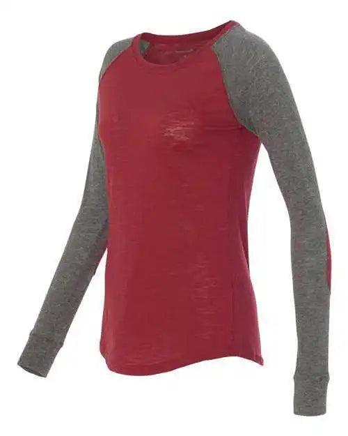 Boxercraft T66 Womens Preppy Patch Slub Long Sleeve T-shirt - Garnet Granite