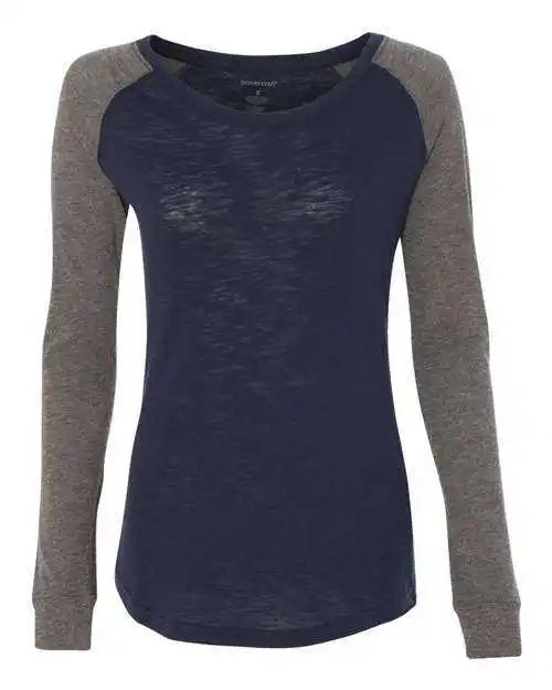 Boxercraft T66 Womens Preppy Patch Slub Long Sleeve T-shirt - Navy Granite