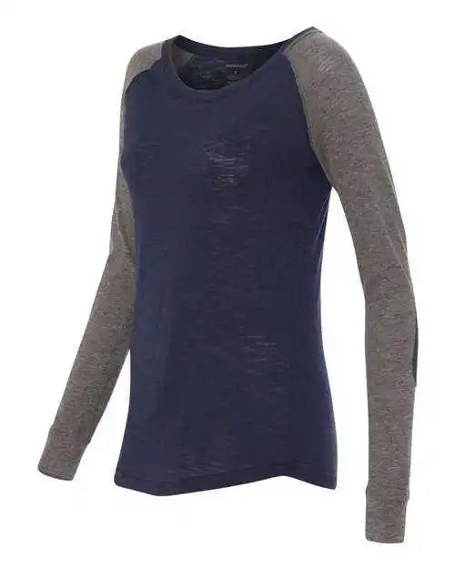 Boxercraft T66 Womens Preppy Patch Slub Long Sleeve T-shirt - Navy Granite