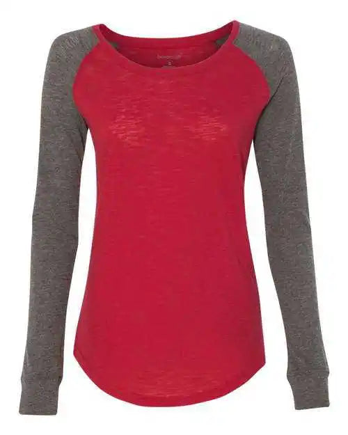 Boxercraft T66 Womens Preppy Patch Slub Long Sleeve T-shirt - Red Granite