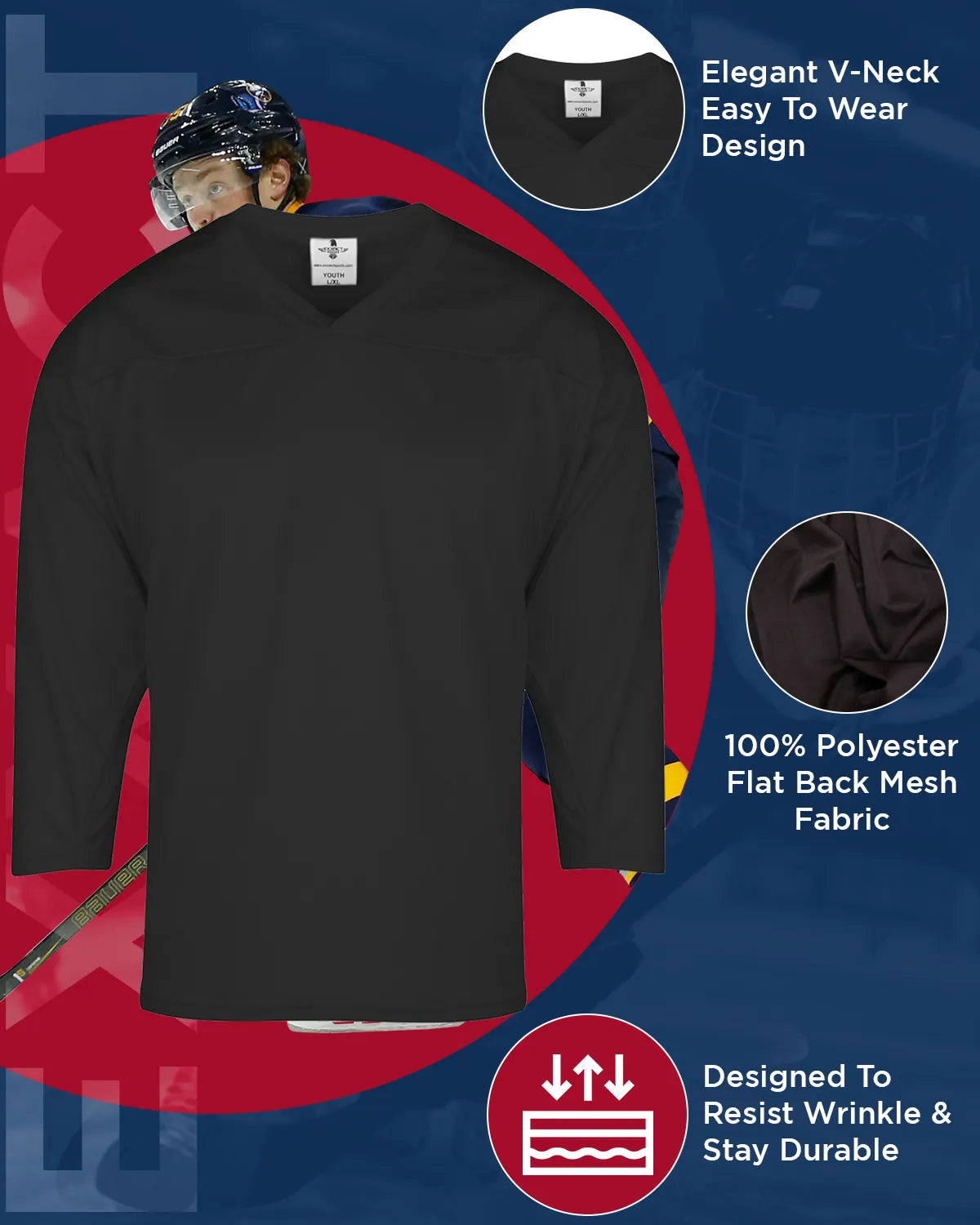 Boys Black Hockey Practice Jersey (youth)