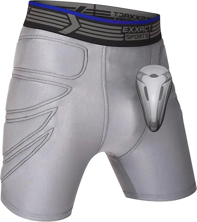 Boy’s Padded Sliding Shorts with Hard Protective Cup (black) - Gray / Small