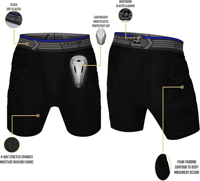 Boy’s Padded Sliding Shorts with Hard Protective Cup (black)