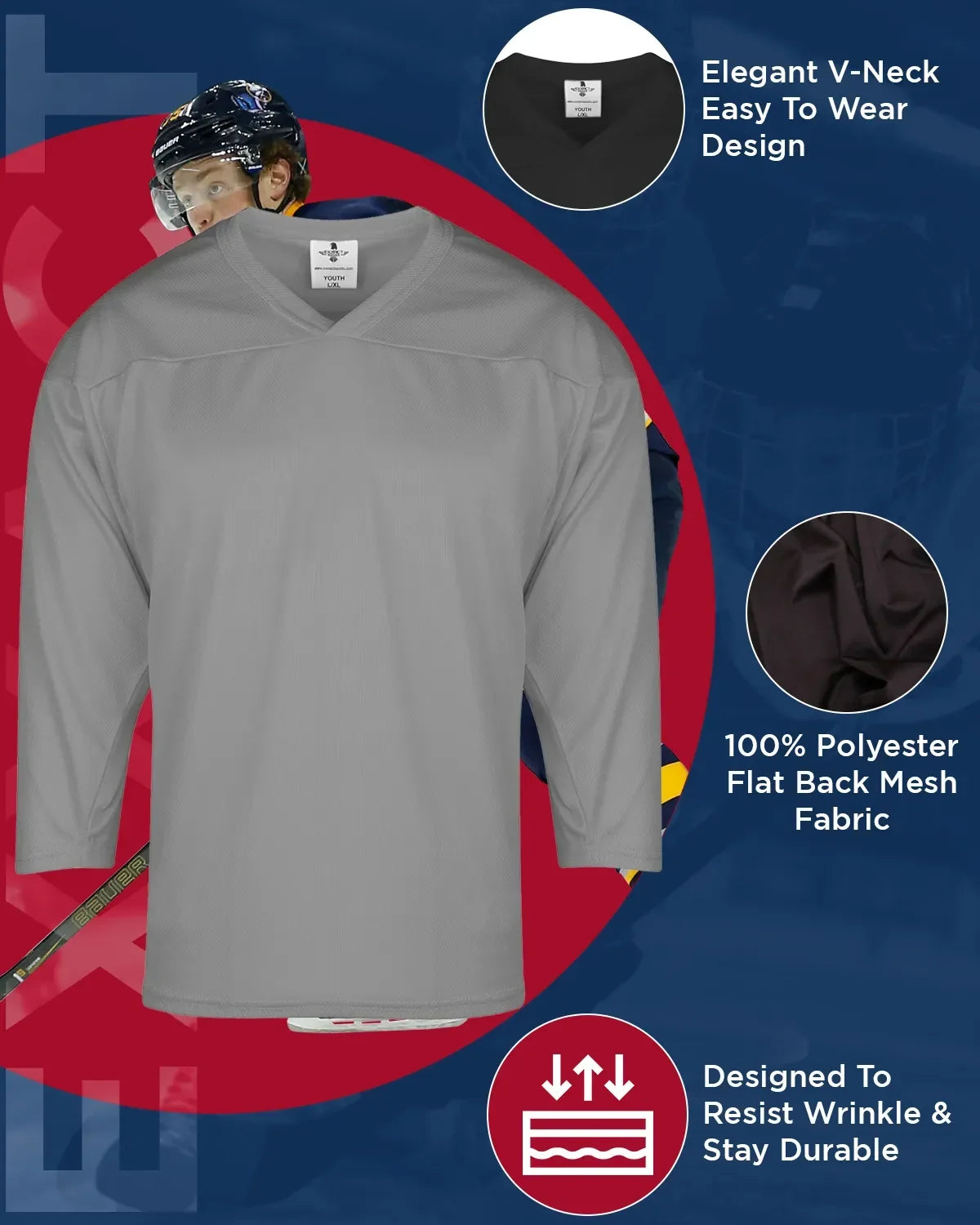 Boys Silver Hockey Practice Jersey (youth)