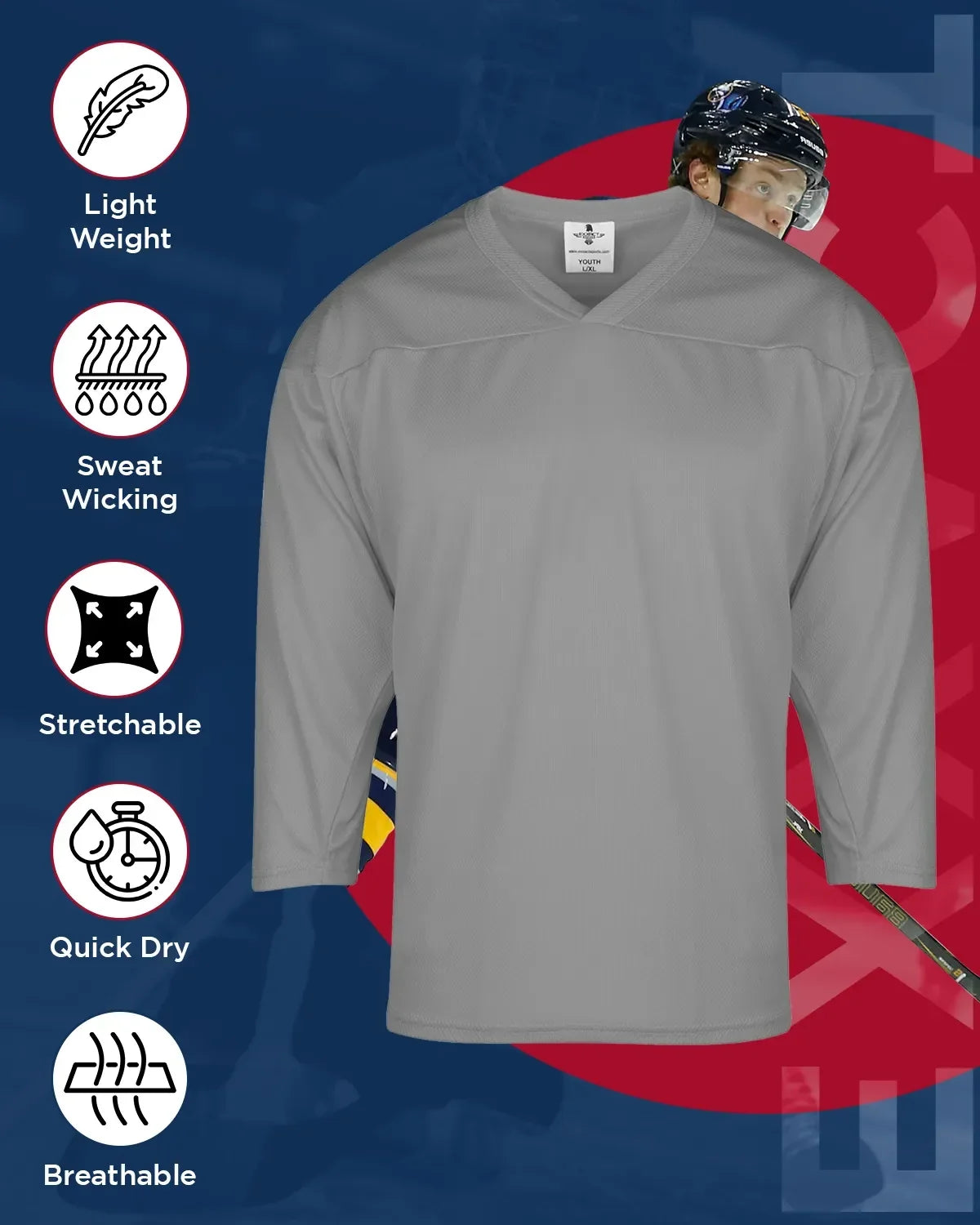 Boys Silver Hockey Practice Jersey (youth)