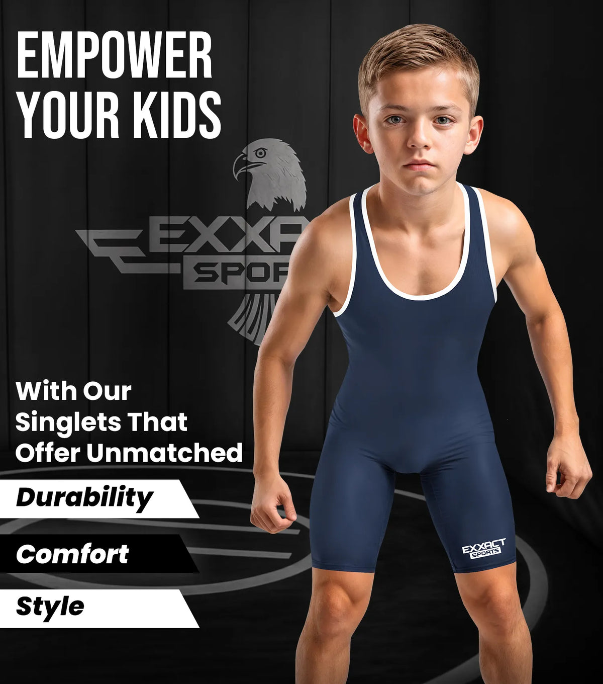 Boys Youth Plain Navy Wrestling Singlets Powerlifting Singlet