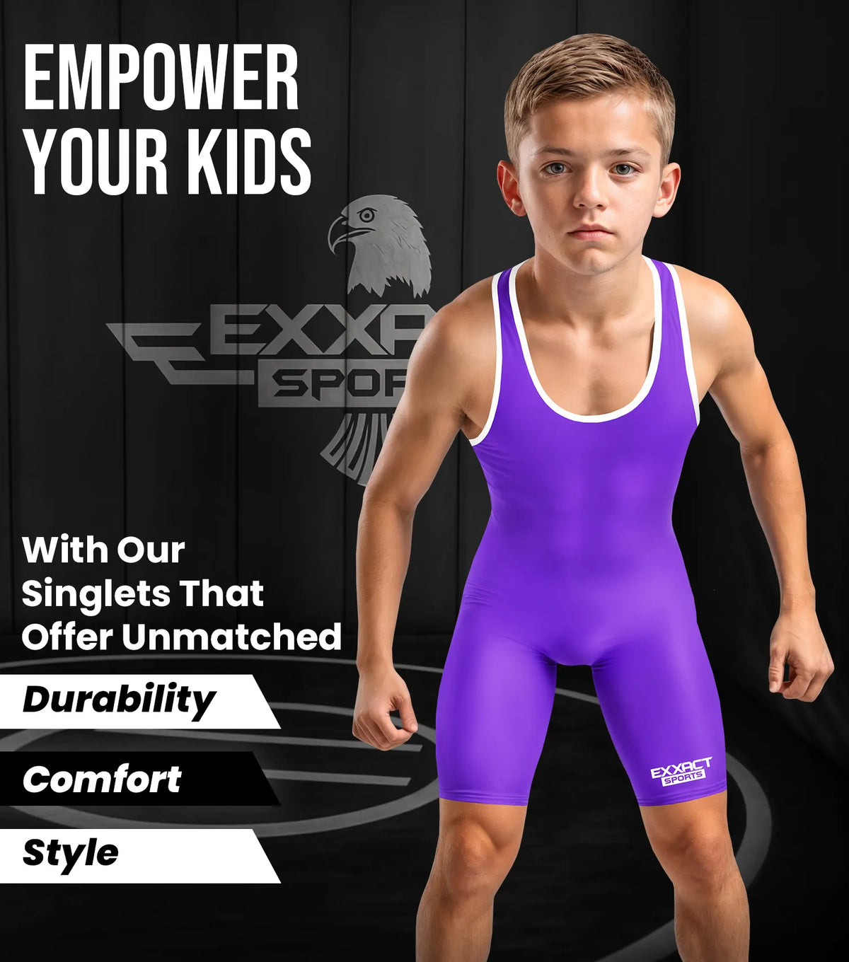 Boys Youth Plain Purple Wrestling Singlets Powerlifting Singlet