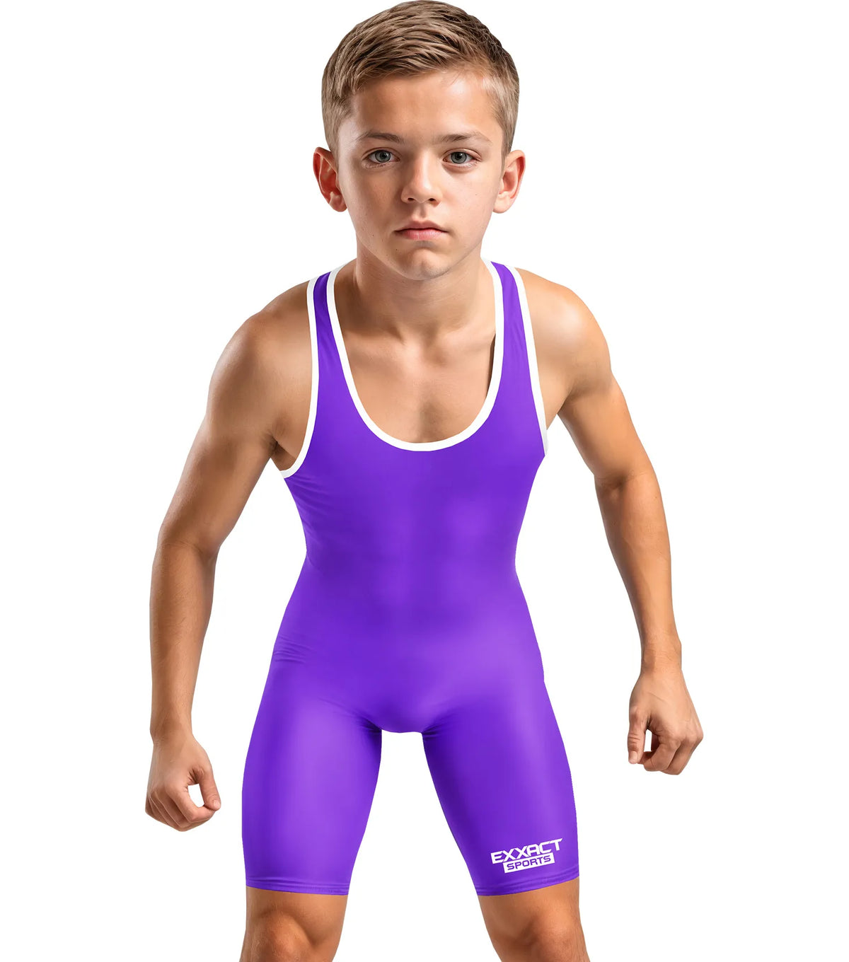 Boys Youth Plain Purple Wrestling Singlets Powerlifting Singlet