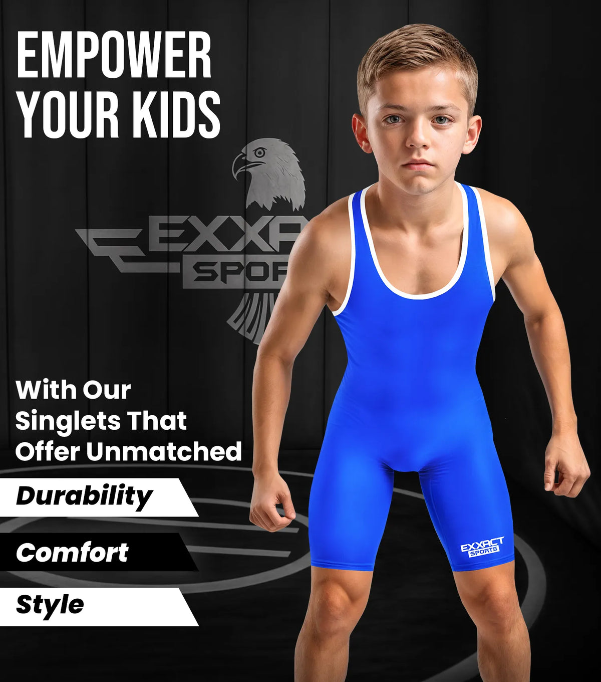 Boys Youth Plain Royal Blue Wrestling Singlets Powerlifting Singlet