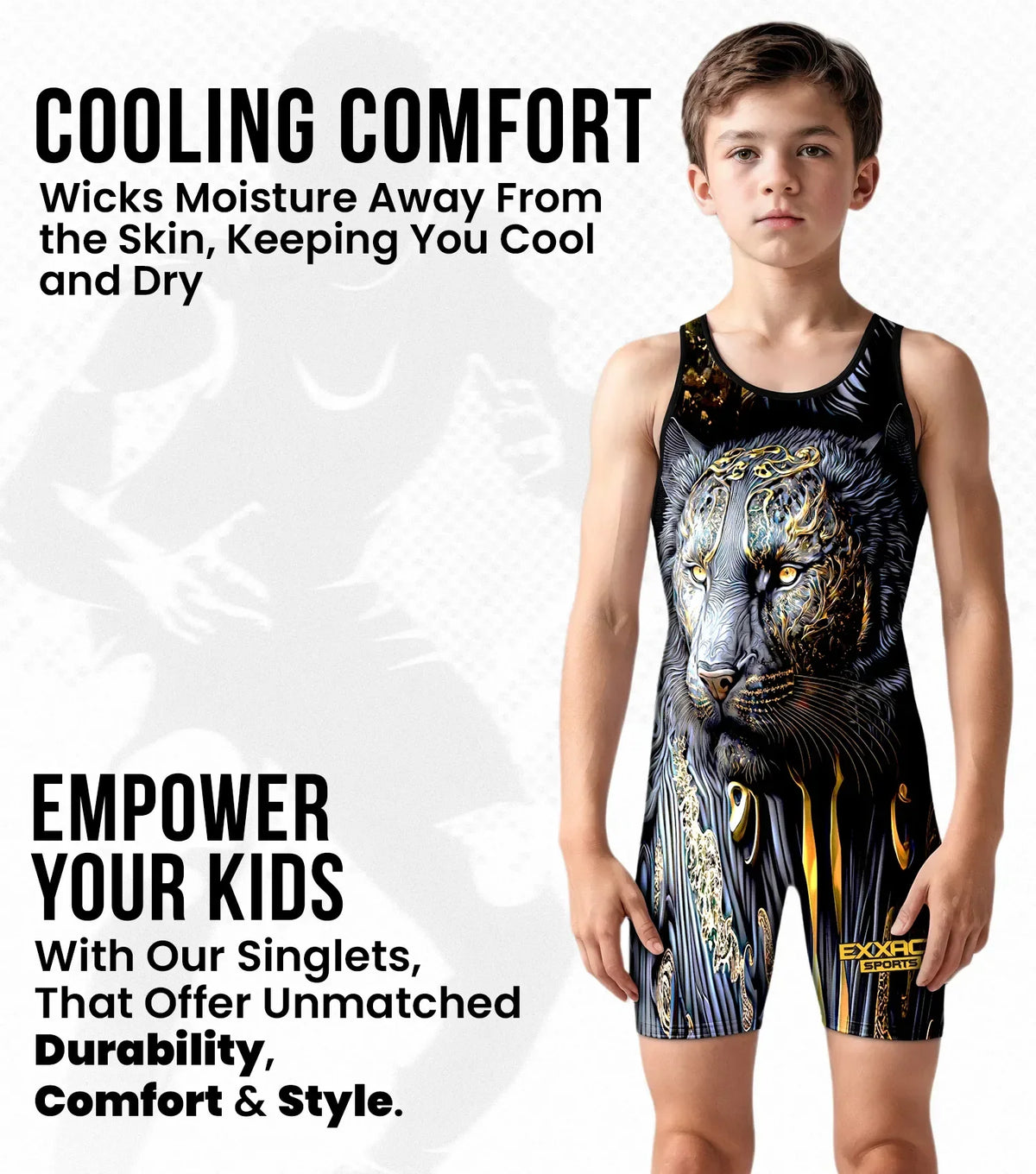 Boys Youth Sublimated Wrestling Singlets (black Lion)