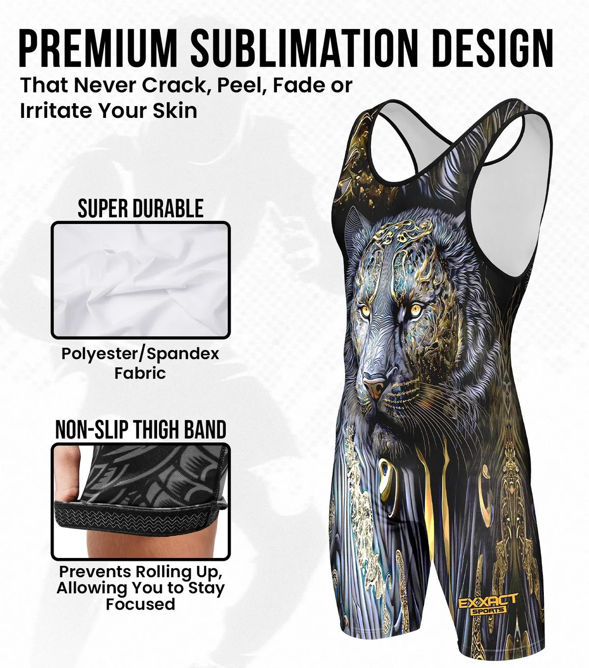 Boys Youth Sublimated Wrestling Singlets (black Lion)