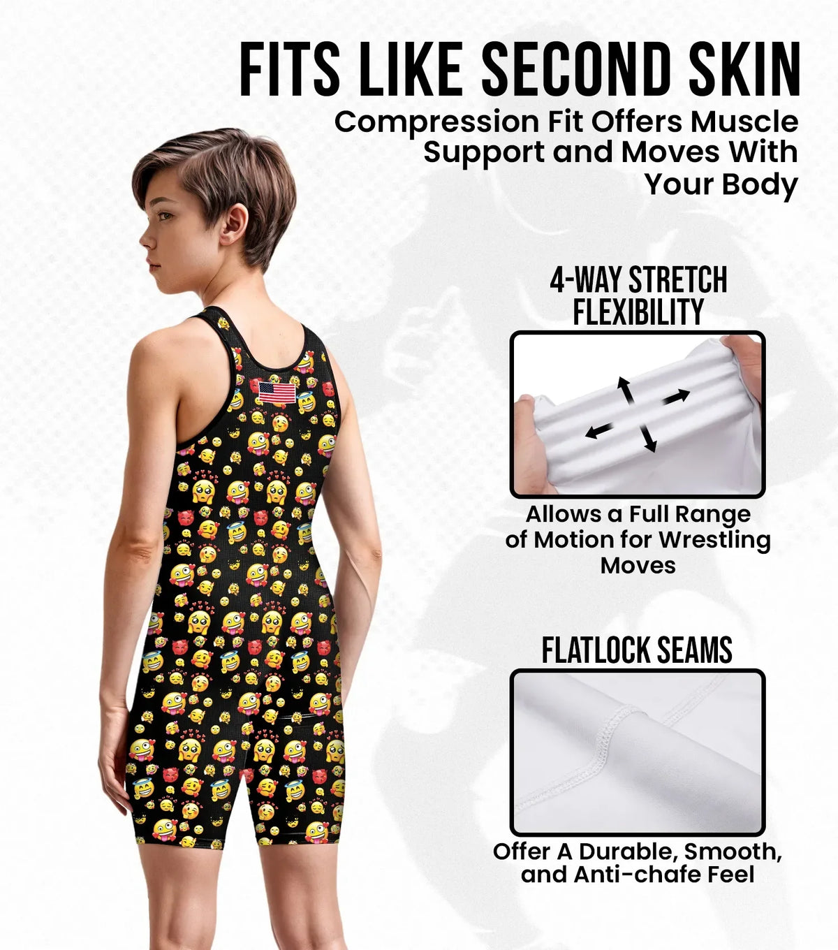 Boys Youth Sublimated Wrestling Singlets (emoji)