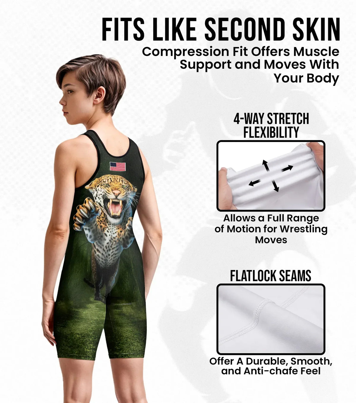 Boys Youth Sublimated Wrestling Singlets (leopard)