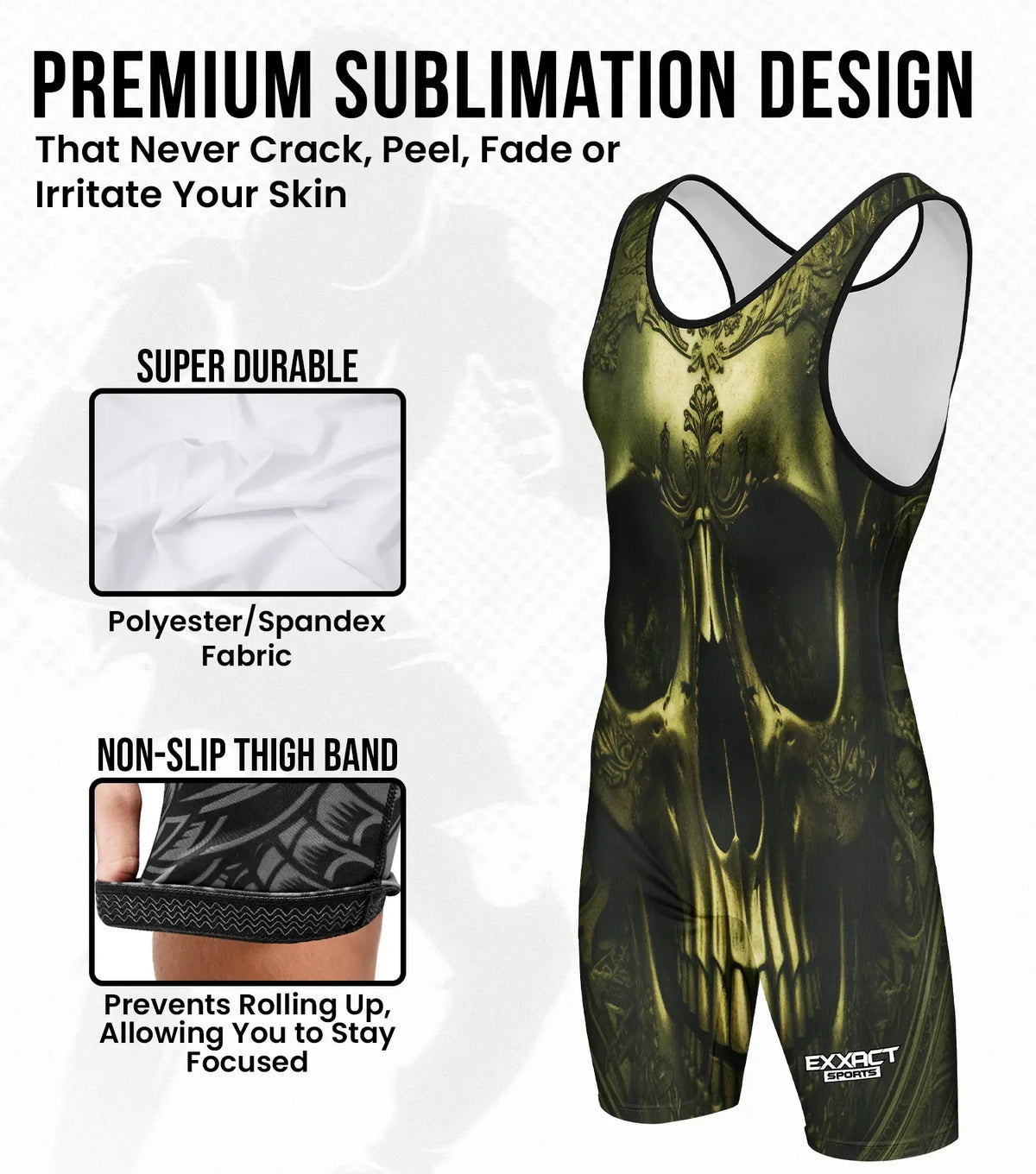 Boys Youth Sublimated Wrestling Singlets (skull)