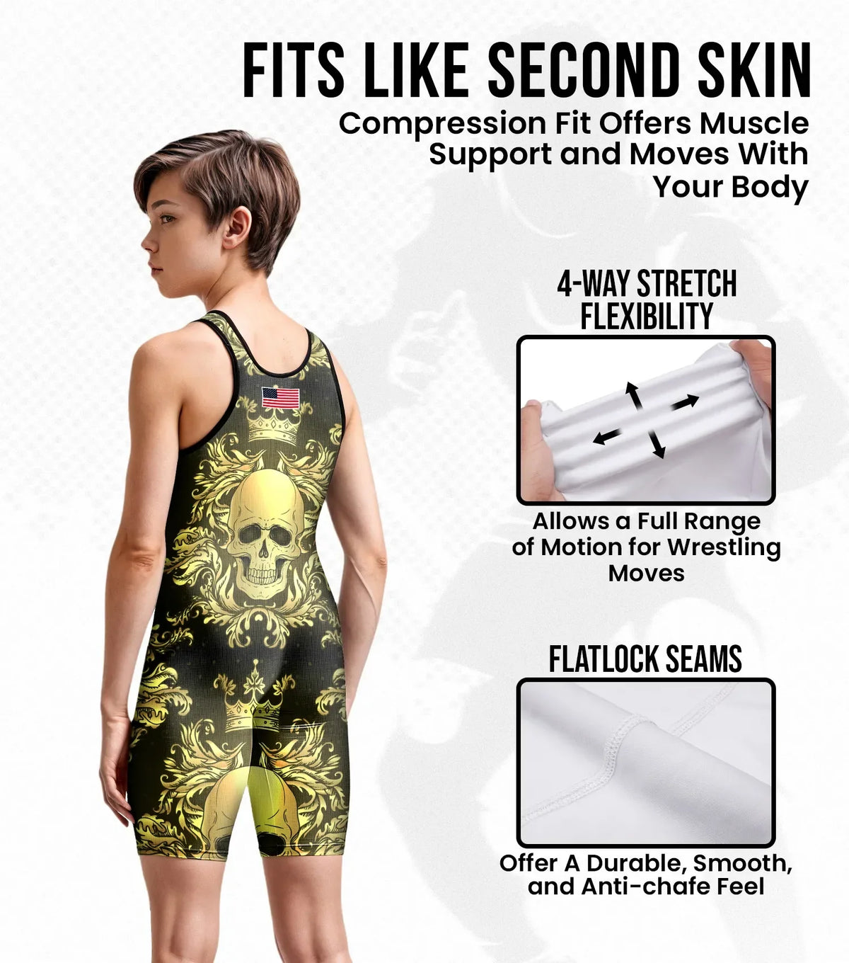 Boys Youth Sublimated Wrestling Singlets (skull)