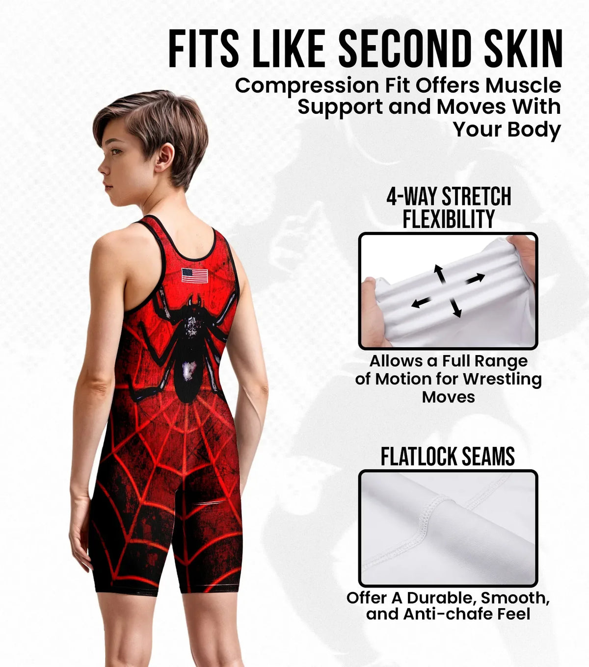 Boys Youth Sublimated Wrestling Singlets (spider)