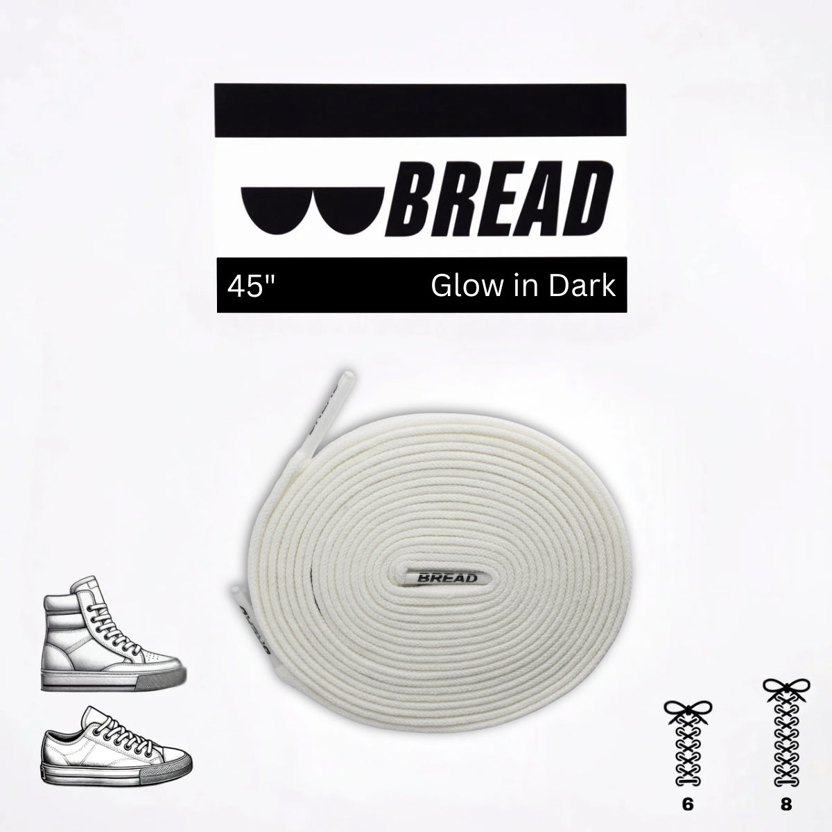 Bread Elastic Shoelace - Night White Glow in the Dark - 45’’