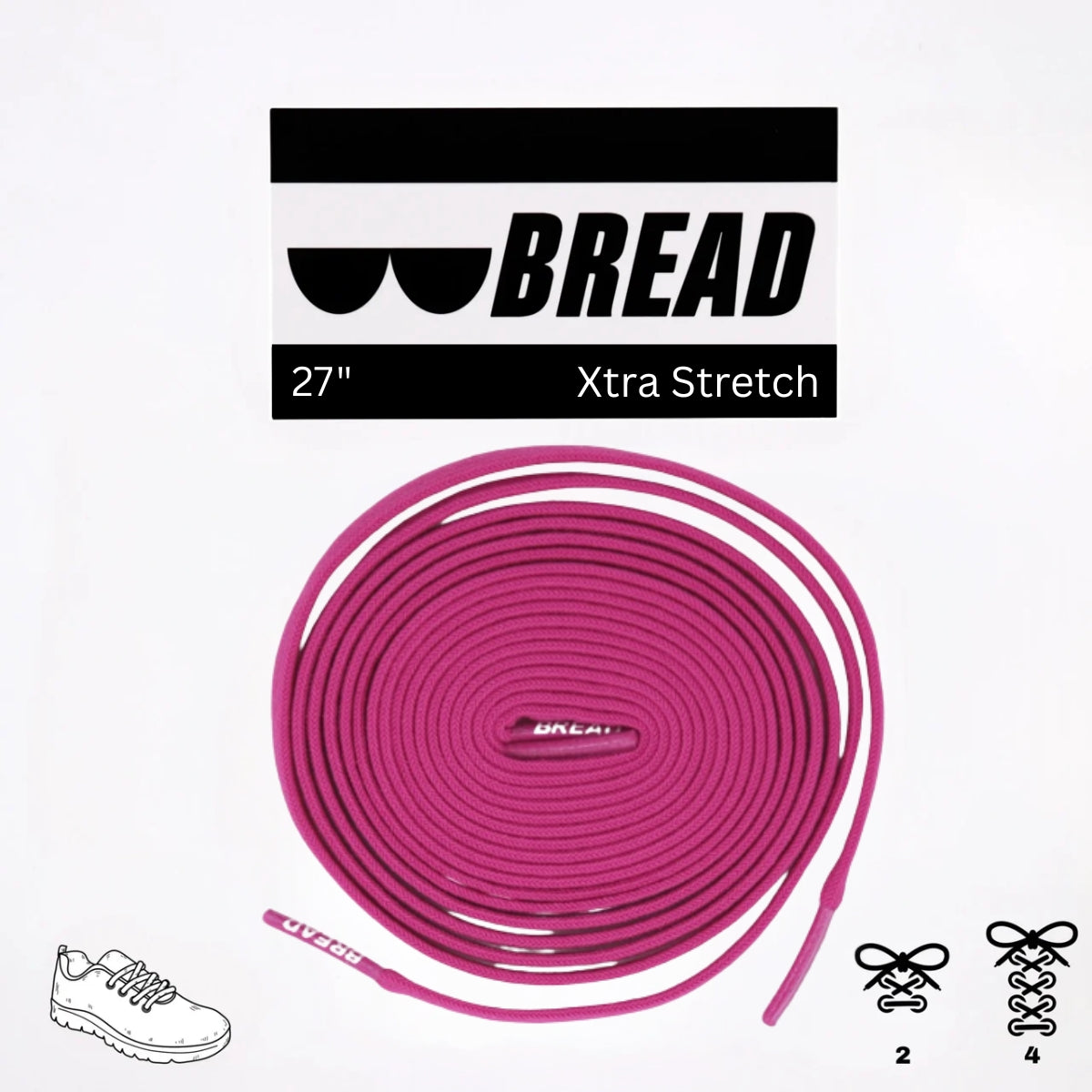 Bread Elastic Shoelace - Pretty Pink - 27’’ Xtra Stretch