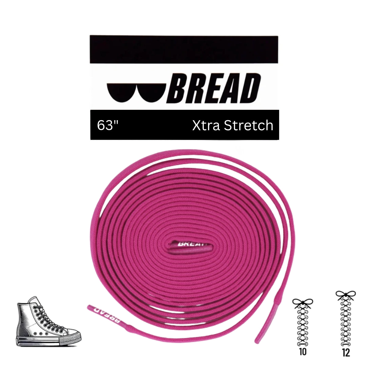 Bread Elastic Shoelace - Pretty Pink - 63’’ Xtra Stretch