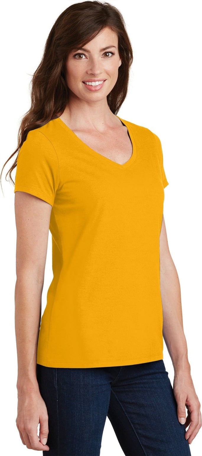 Bright Gold Port & Co Women's Fan Favorite V-Neck Tee. LPC450V