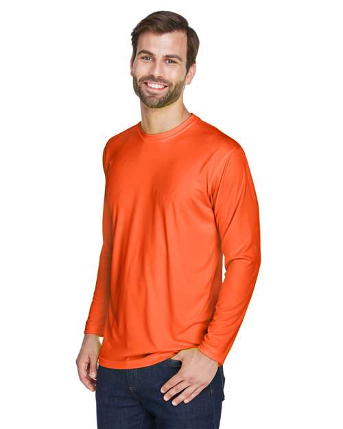 Bright Orange Men&#39;s Cool &amp; Dry Sport Long Sleeve Performance Interlock T-Shirt - 8422