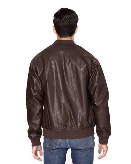 Brown Vegan Leather Bomber Jacket - 395J